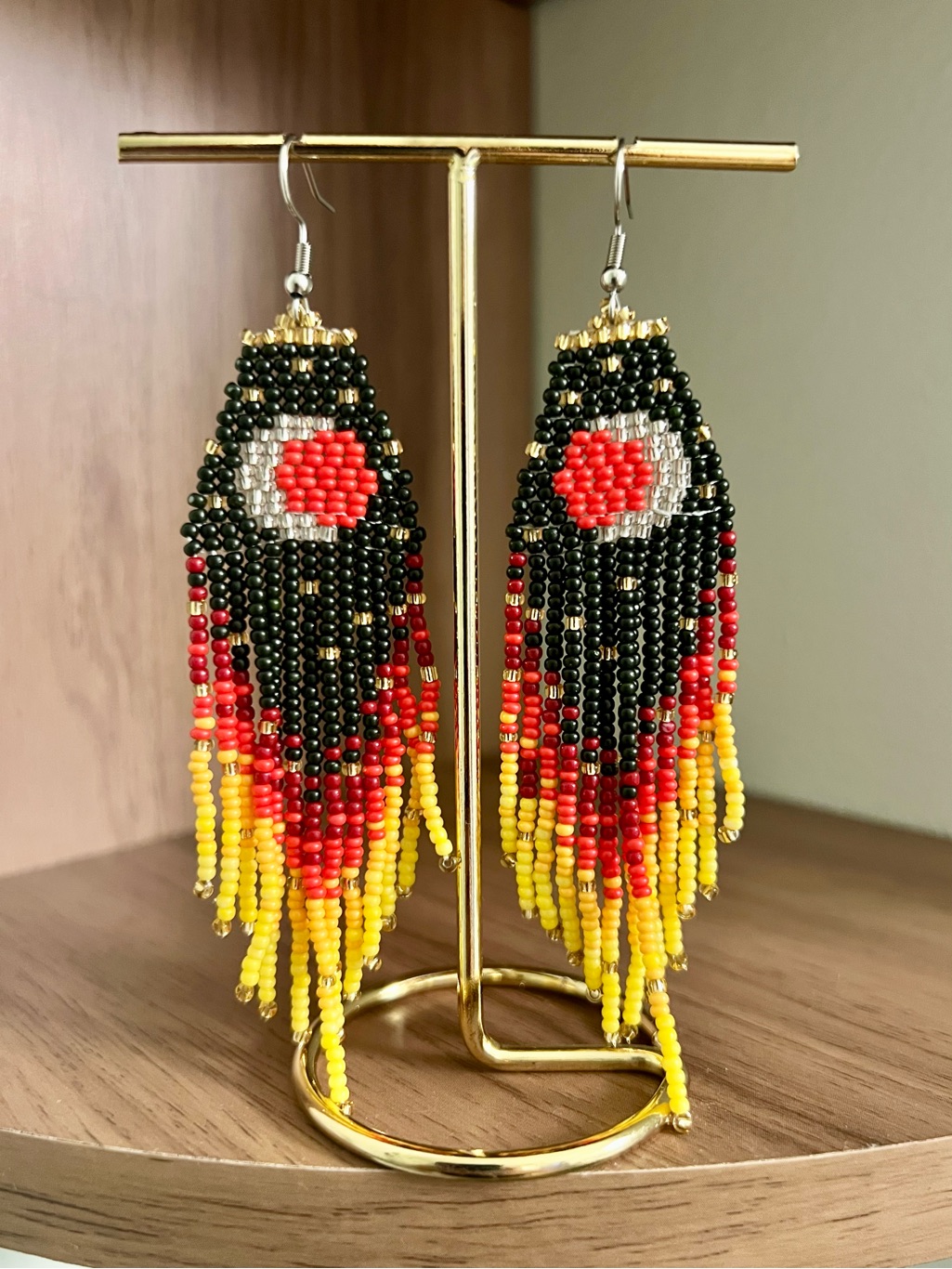 Fiery Eclipse Sun And Moon Beaded Earrings Red